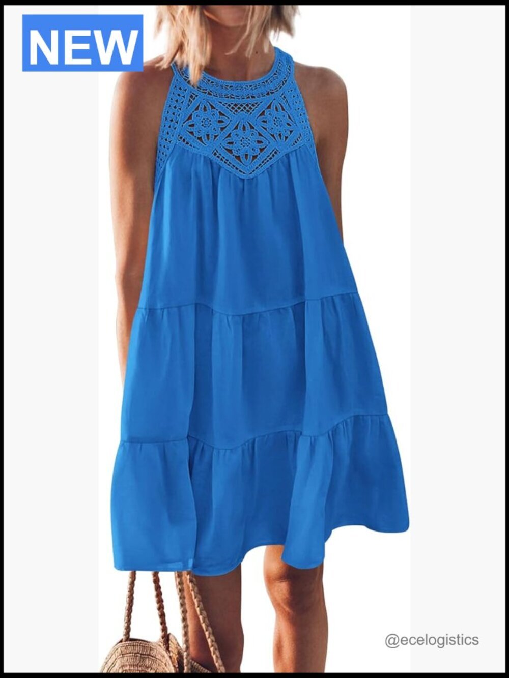 Sleeveless Halter Neck A-Line Mini Dress Boho Beach Vacation